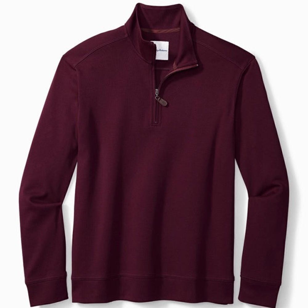 Tommy Bahama Men’s Martinique Quarter Zip Sweater in Rum Berry XXL EUC